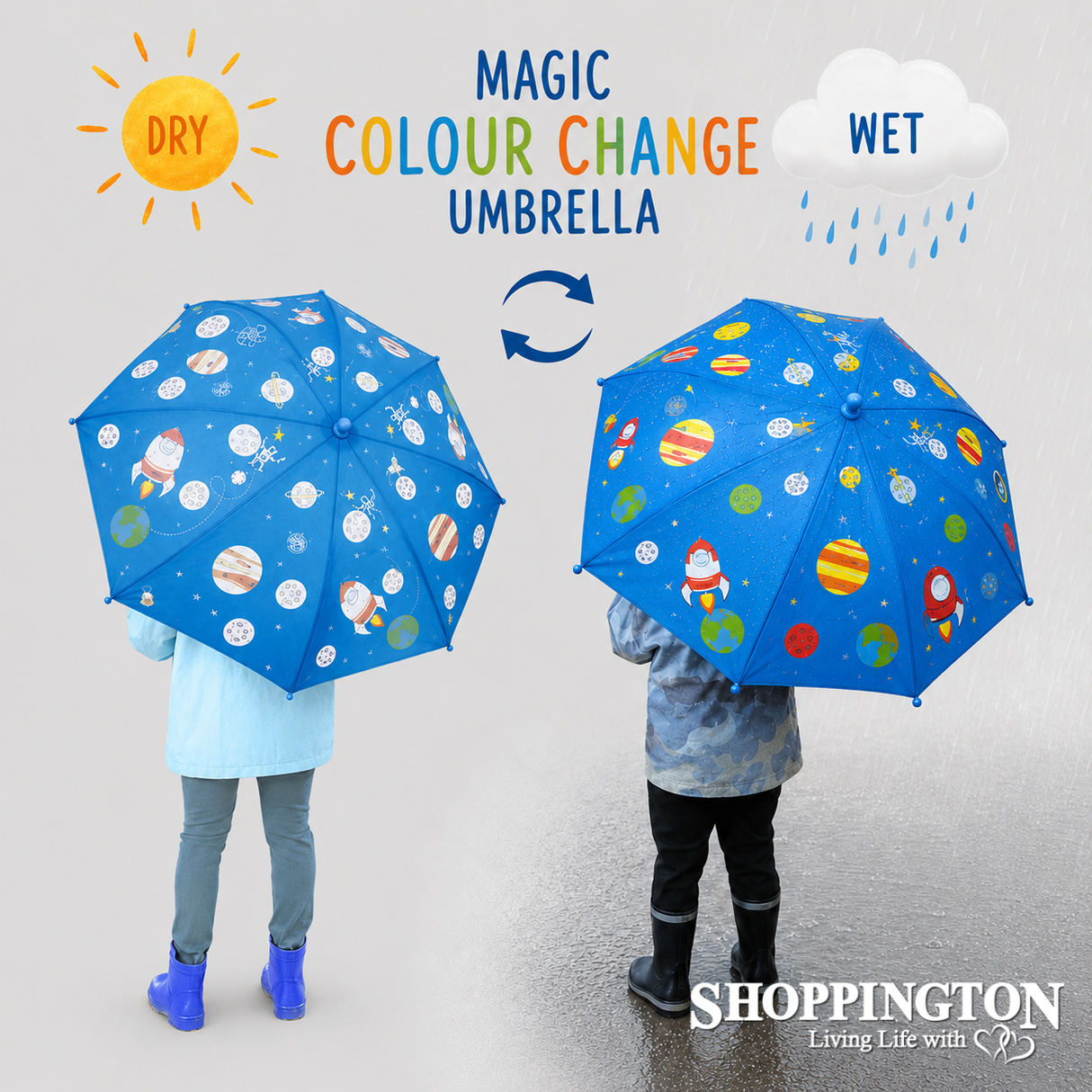 Colour Changing Kids Umbrella - Space Rockets