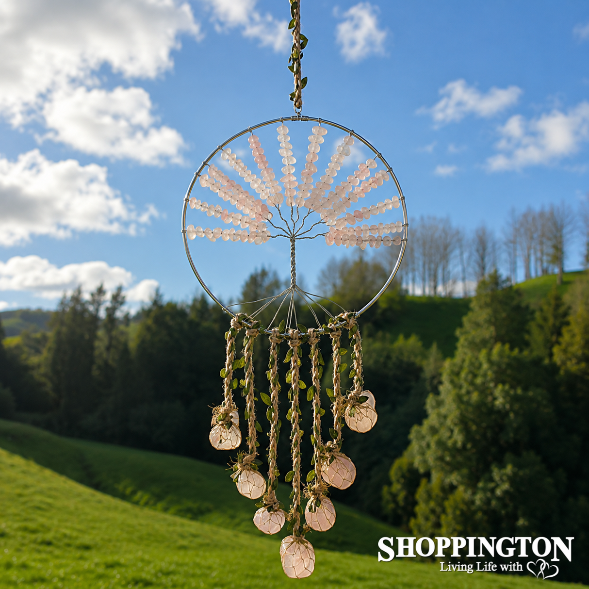 Crystal Tree of Life Dream Catcher- Rose Quartz