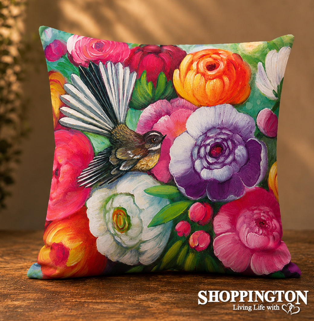 Cushion - NZ Print - Peony Fantail - Irina Velman