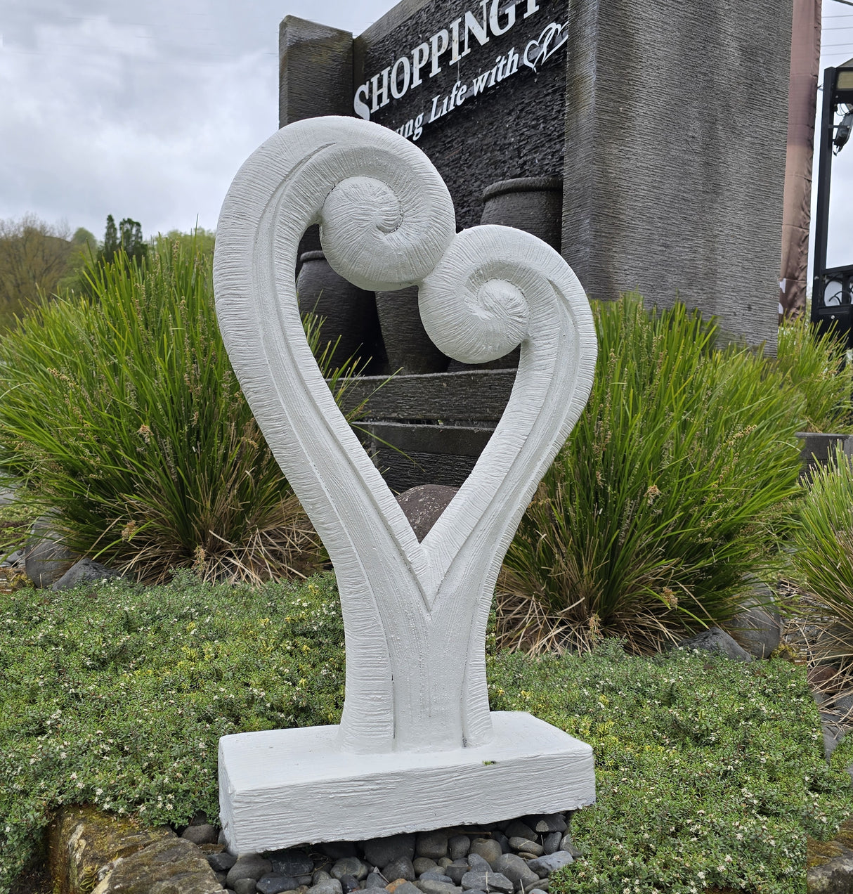 Concrete Koru Heart Garden Sculpture - White
