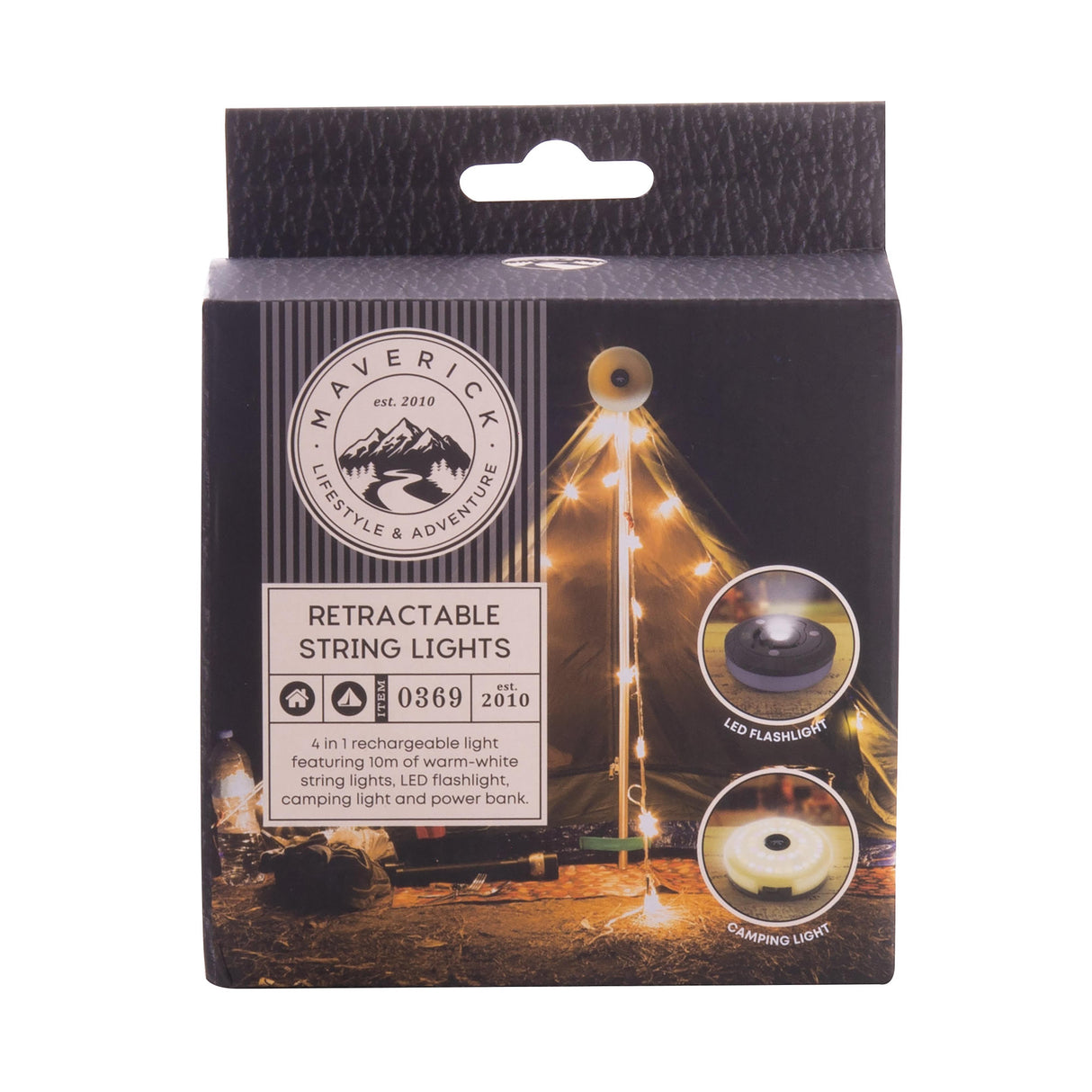 Green 11.2x4.8x11.2cm   Maverick Retractable String Lights 10m