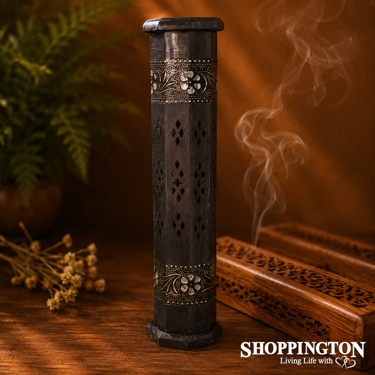 Incense Tower - Black & Silver Floral