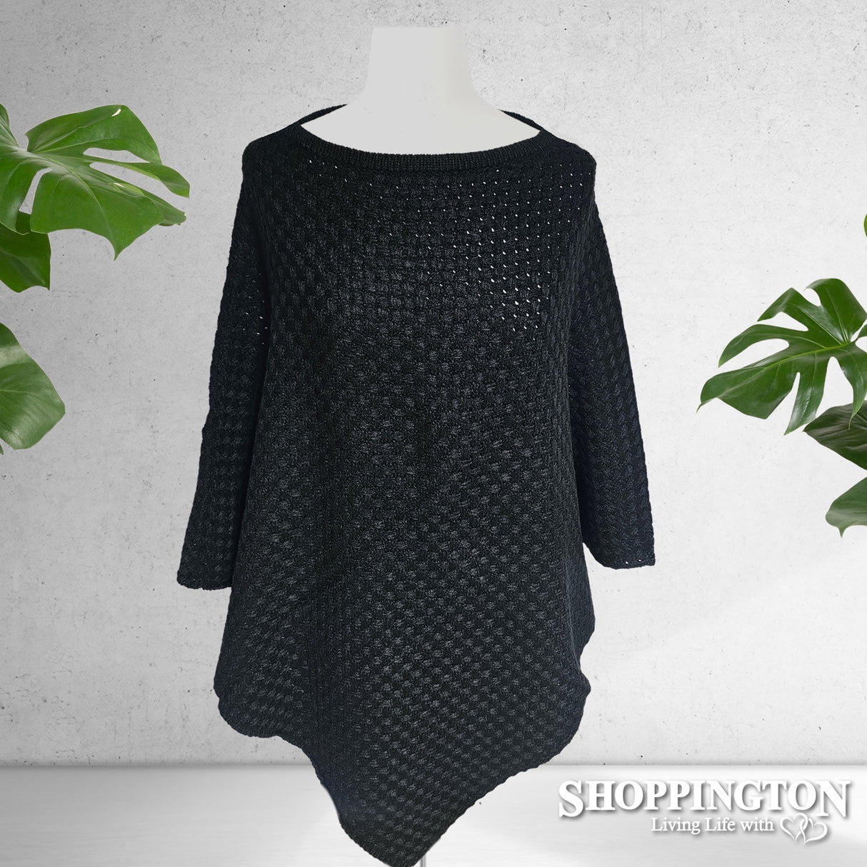 Chunky Weave Poncho - Black