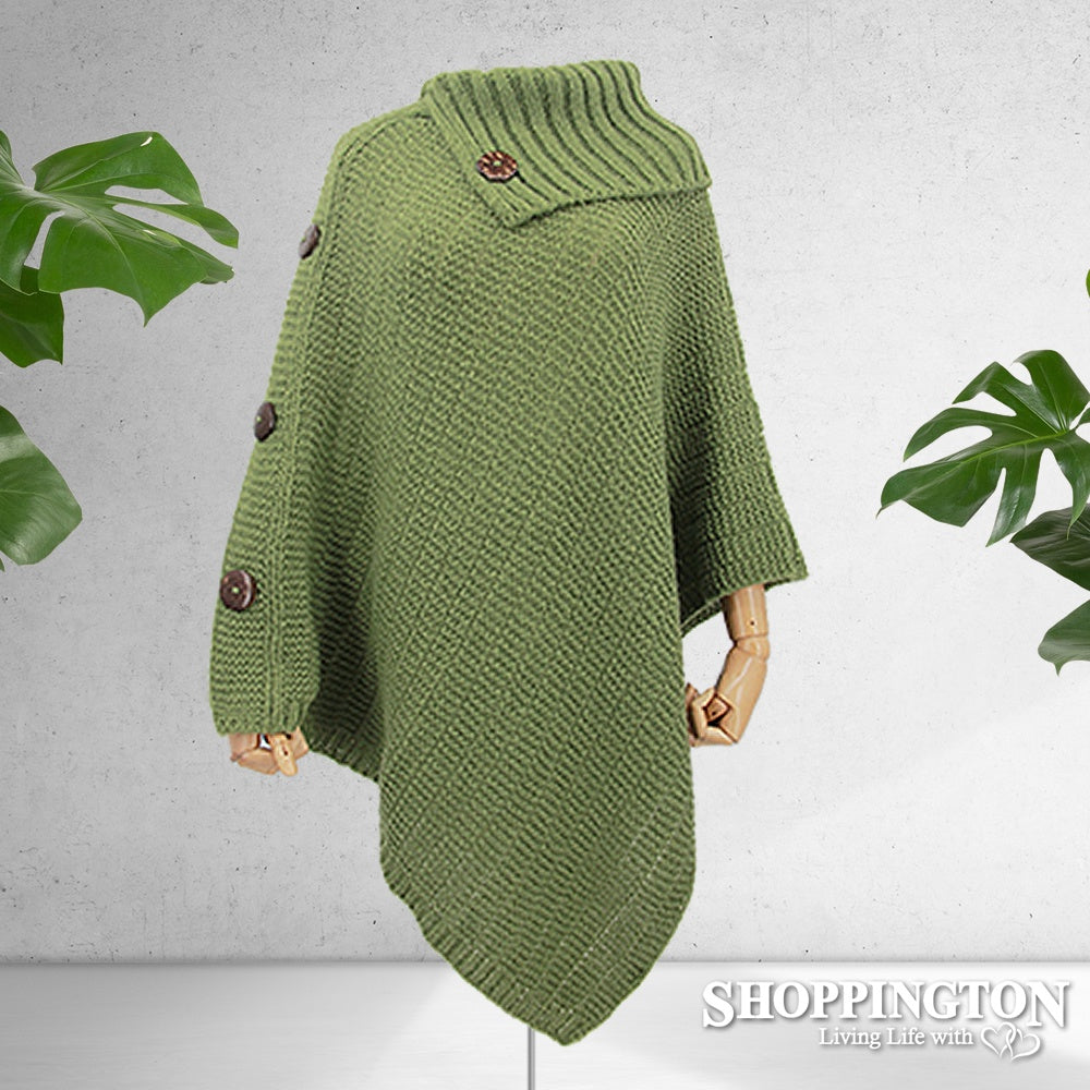 Poncho - Large Wooden Side Buttons - Sage