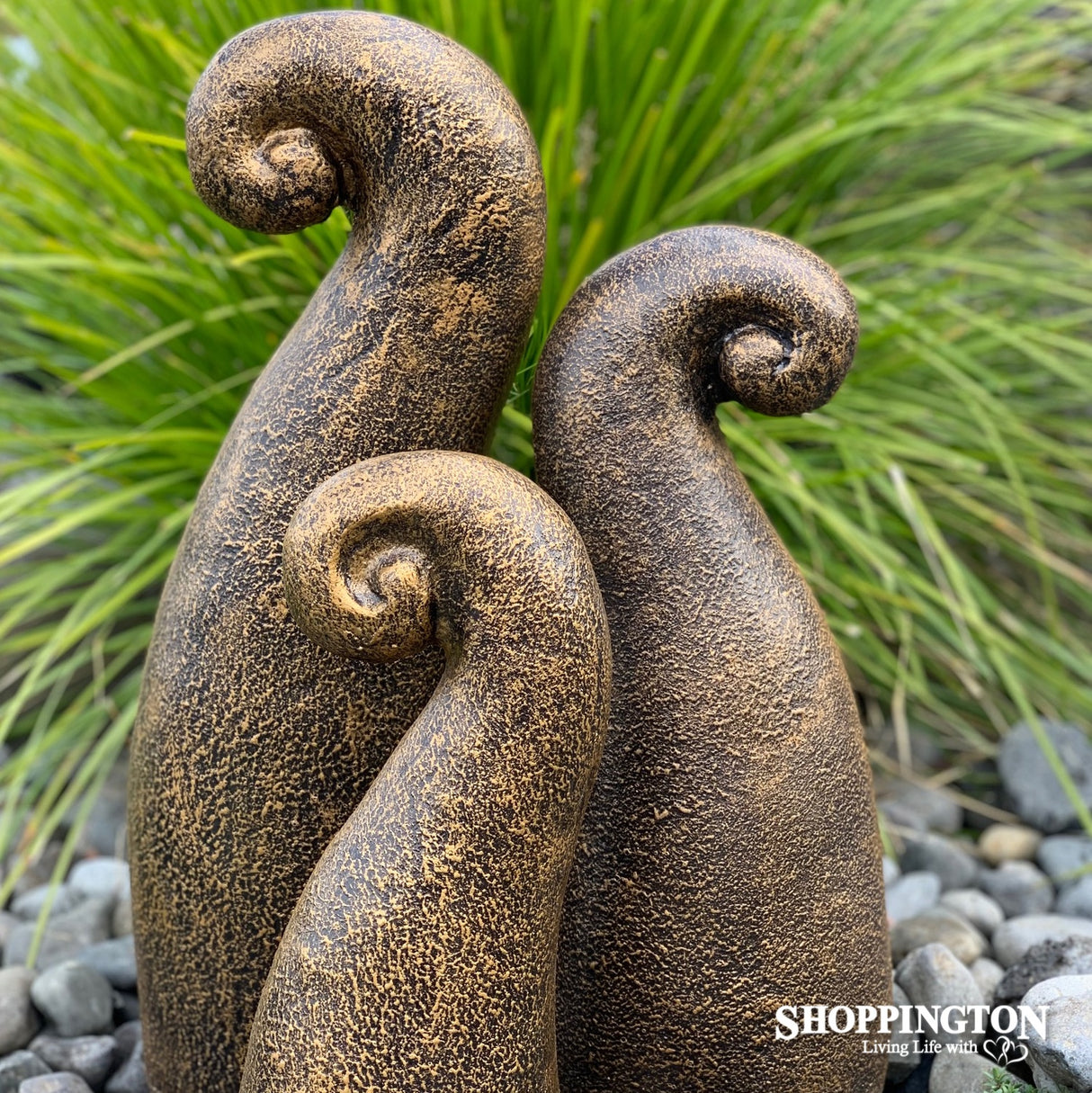 Garden Ornament - Pottery Koru Garden Art - Gold & Black (set of 3)