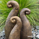 Garden Ornament - Pottery Koru Garden Art - Gold & Black (set of 3)