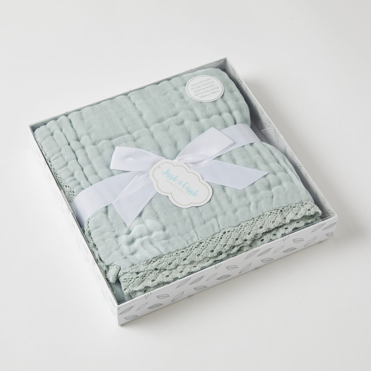 Gift Boxed Misty Double Muslin Blanket with Lace Trim