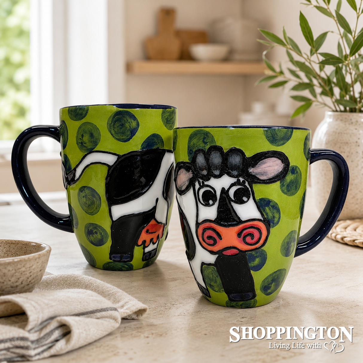 NZ Made Hand Painted - Green Cow Blokes Mug