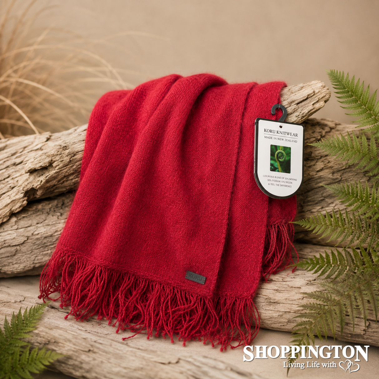 NZ Made Koru Knitwear - Possum Merino Scarf / Red