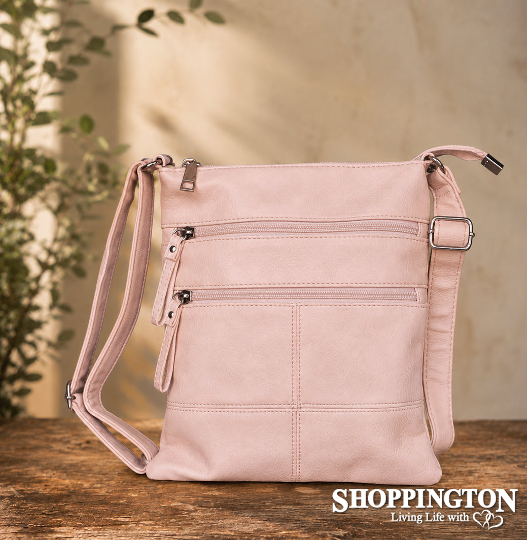 Crossbody Handbag Double Zip Detail Pink