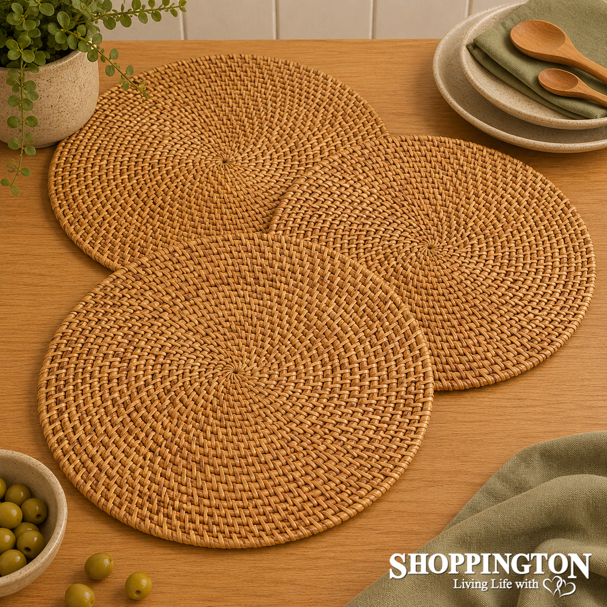 Rattan Cane Placemat - Natural - Round
