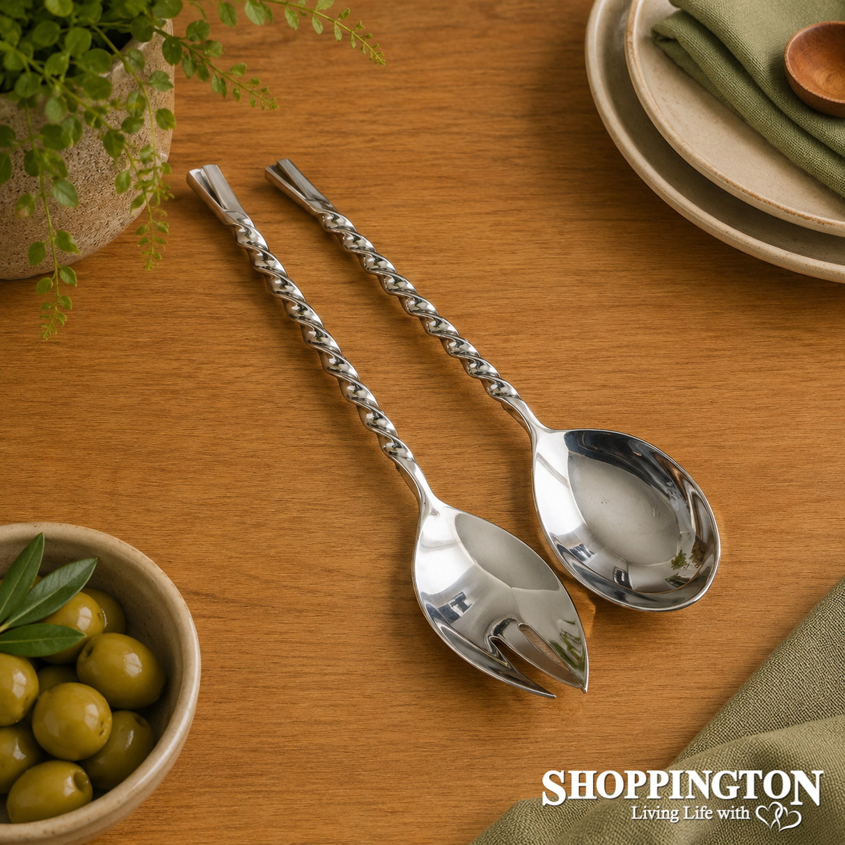 Salad Servers - Silver Twist