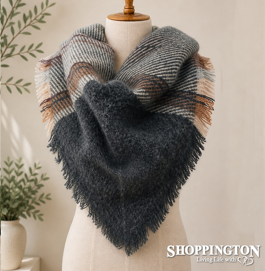 Scarf - Triangle Winter Tartan - Grey