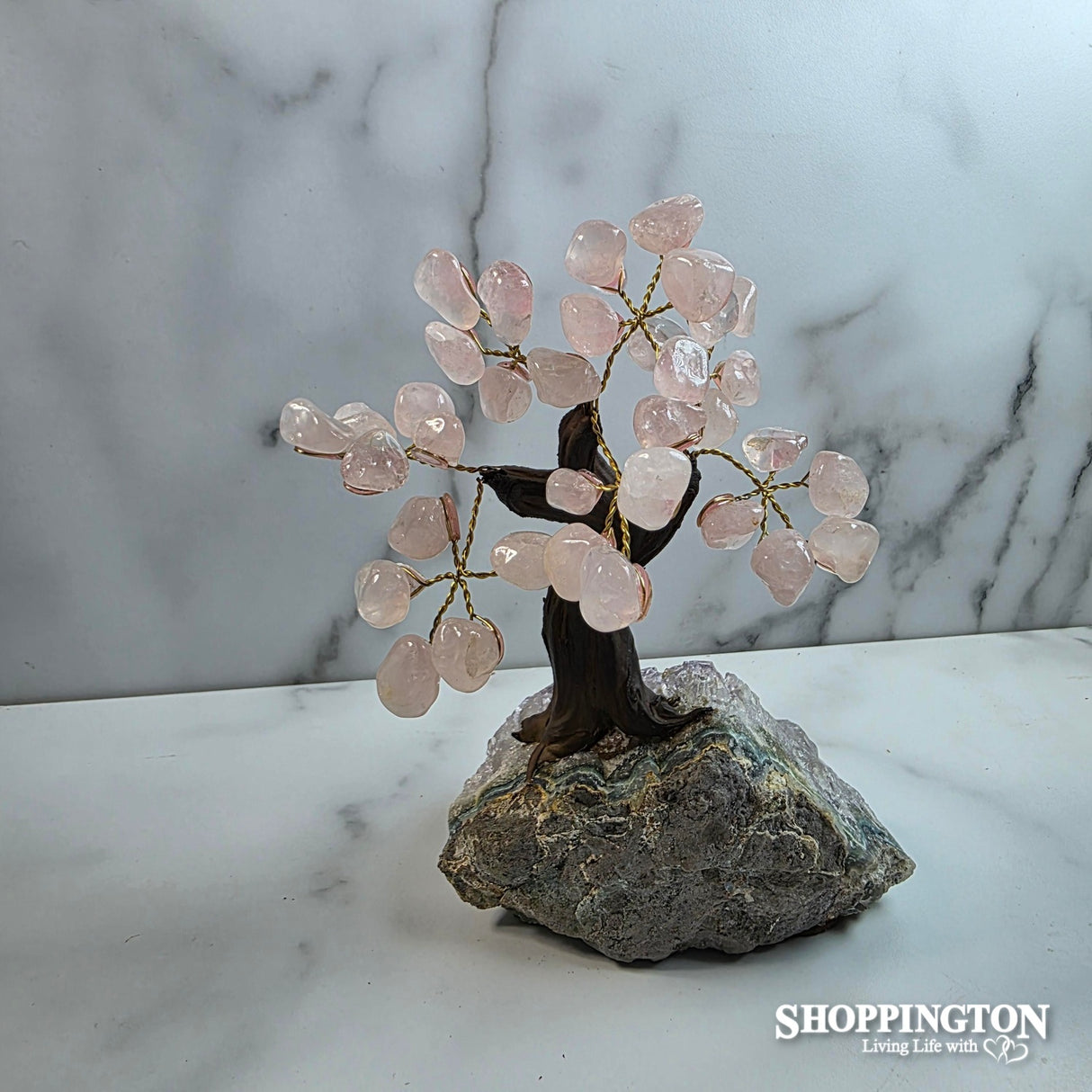 Gemstone Tree 15cm Rose Quartz - Amethyst Base