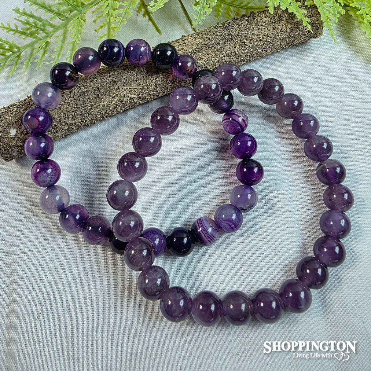 Crystal Gemstone  Bead Bracelet - Amethyst