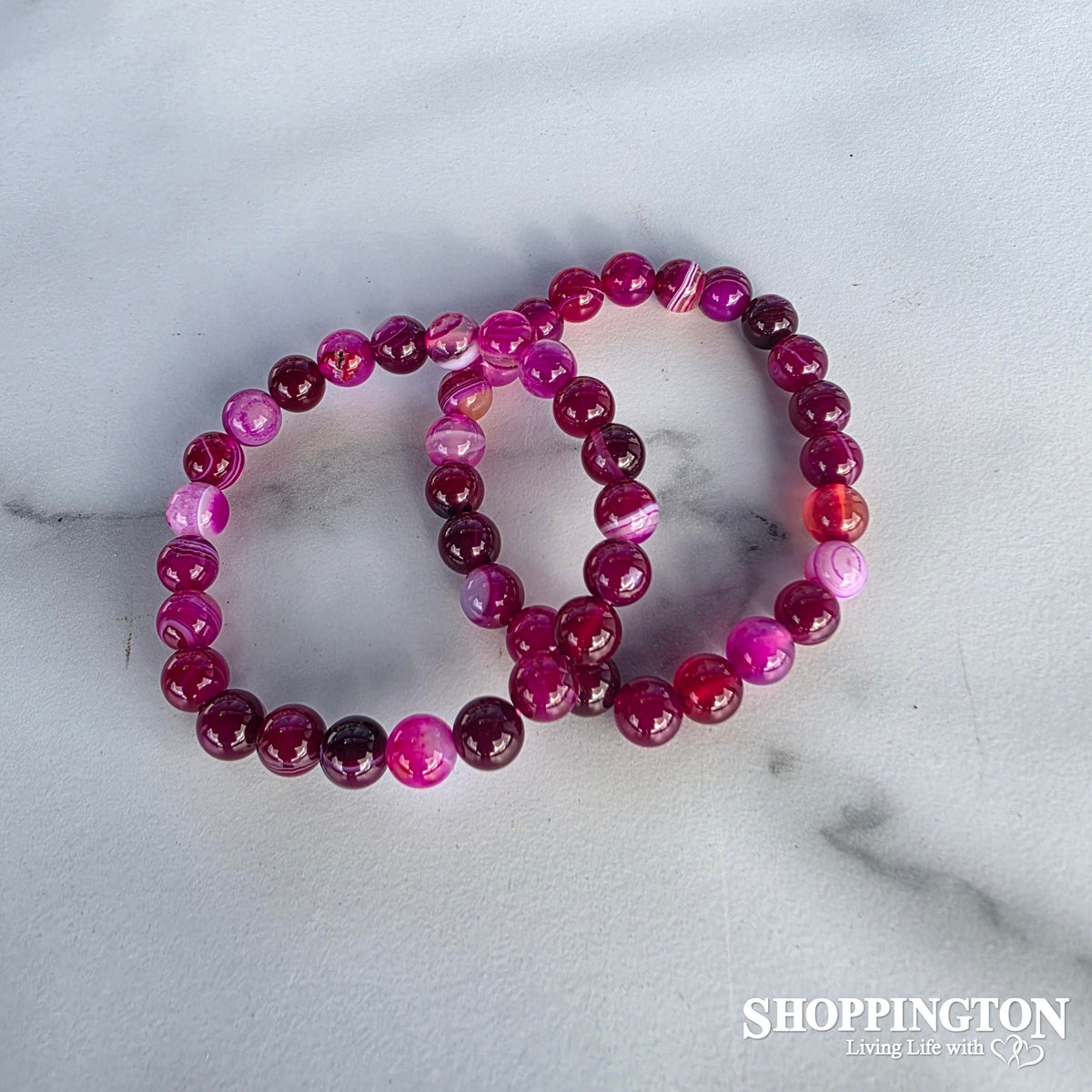 Crystal Gemstone Bead Bracelet - Pink Agate