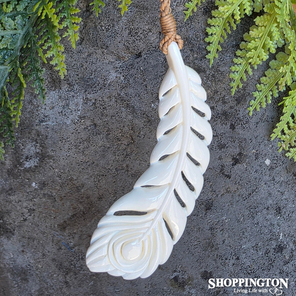 Bone Peacock Feather Necklace