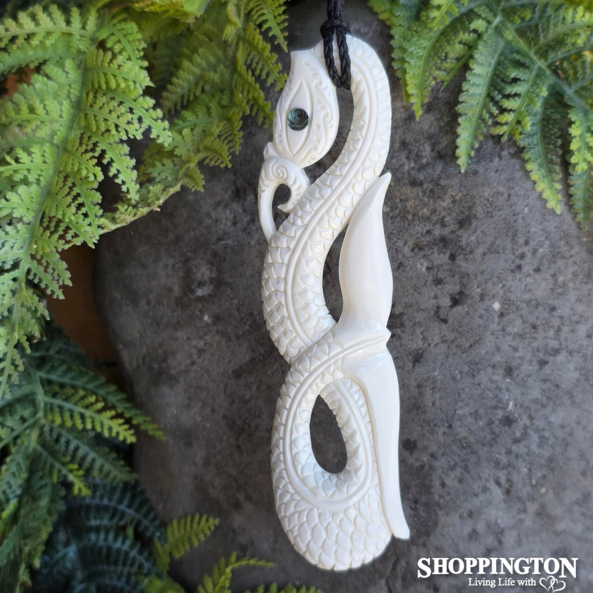 Bone Carved Scaled Manaia Pendant