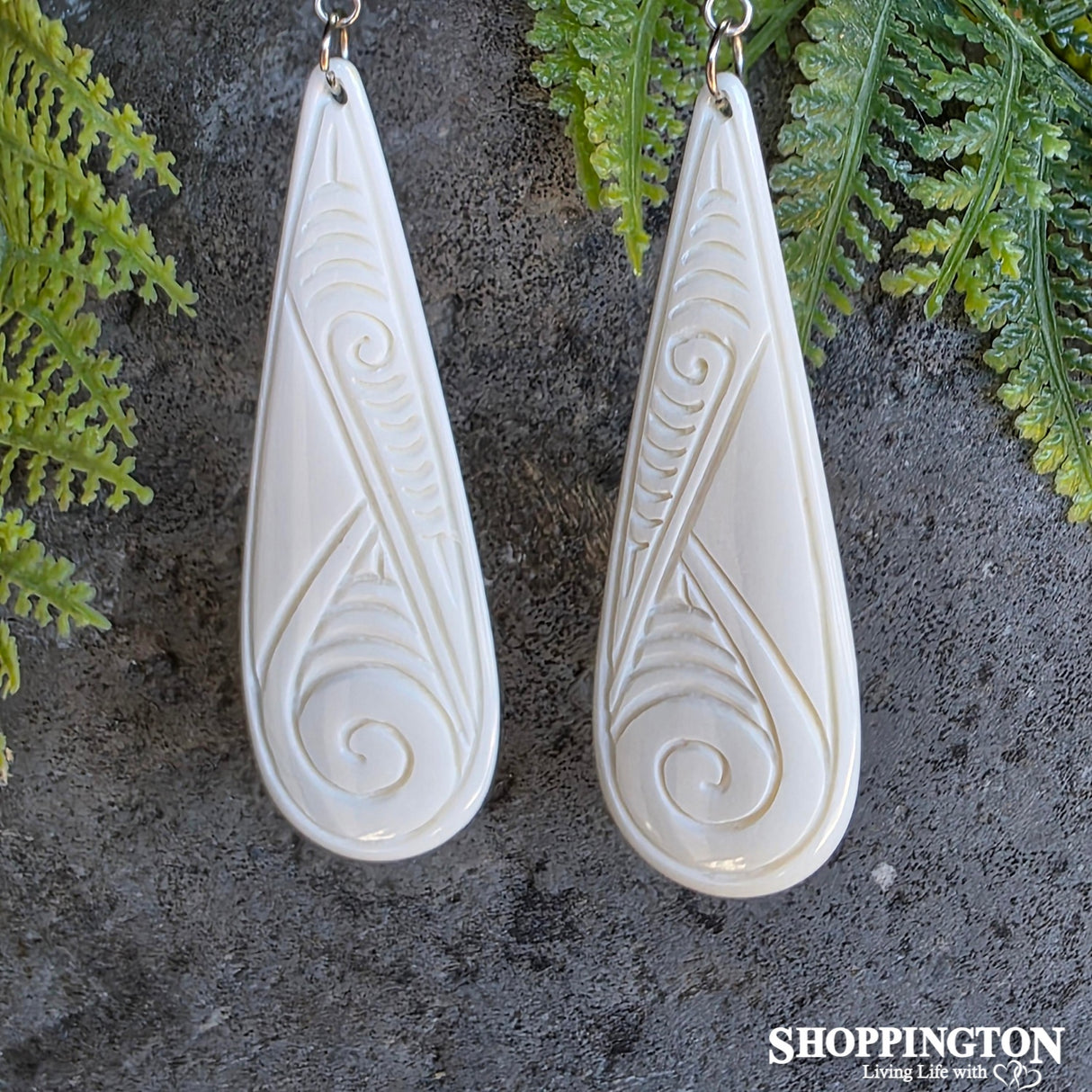 Bone Carving Earrings - Large Drop Carved