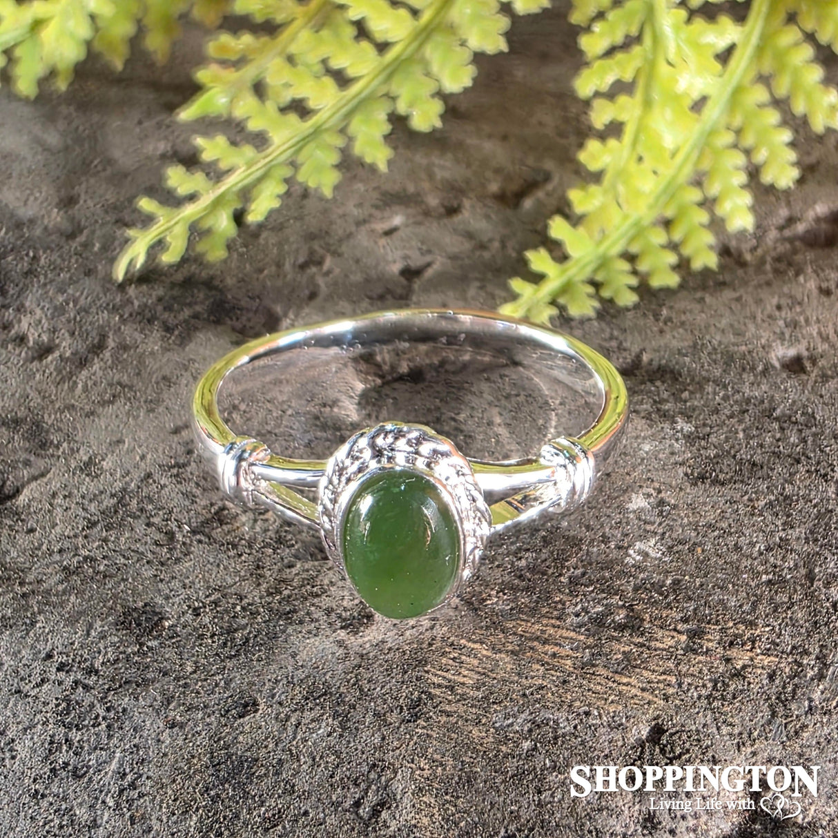Pounamu & Sterling Silver Rope Detail Ring (U)