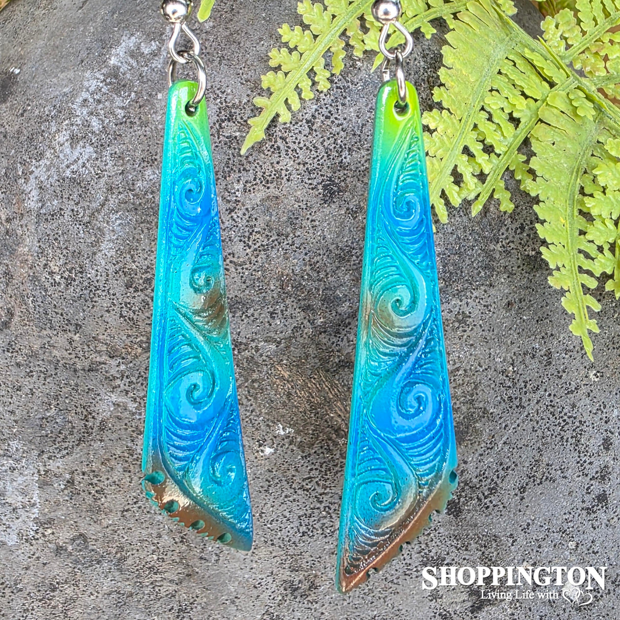 Bone Carved Scalene Earrings - Painted