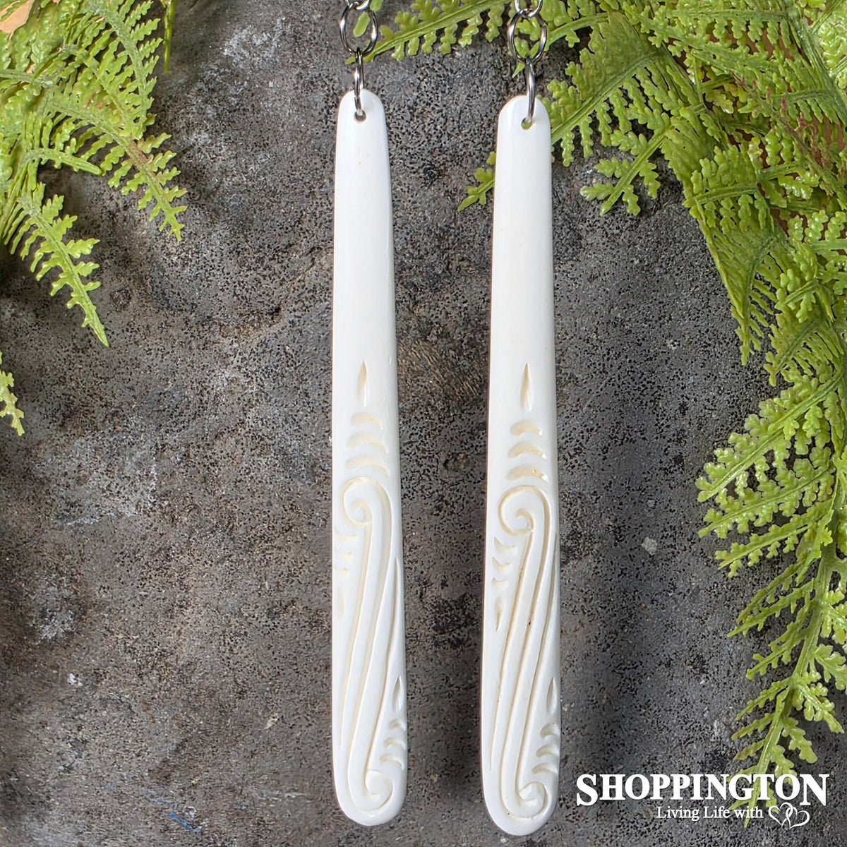 Bone Carving Earrings - Koru Frond Large