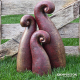 Garden Ornament - Pottery Koru Garden Art - Red (set of 3)