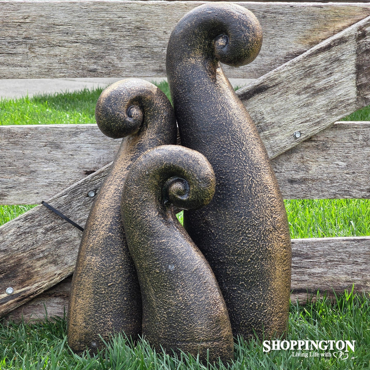 Garden Ornament - Pottery Koru Garden Art - Gold & Black (set of 3)
