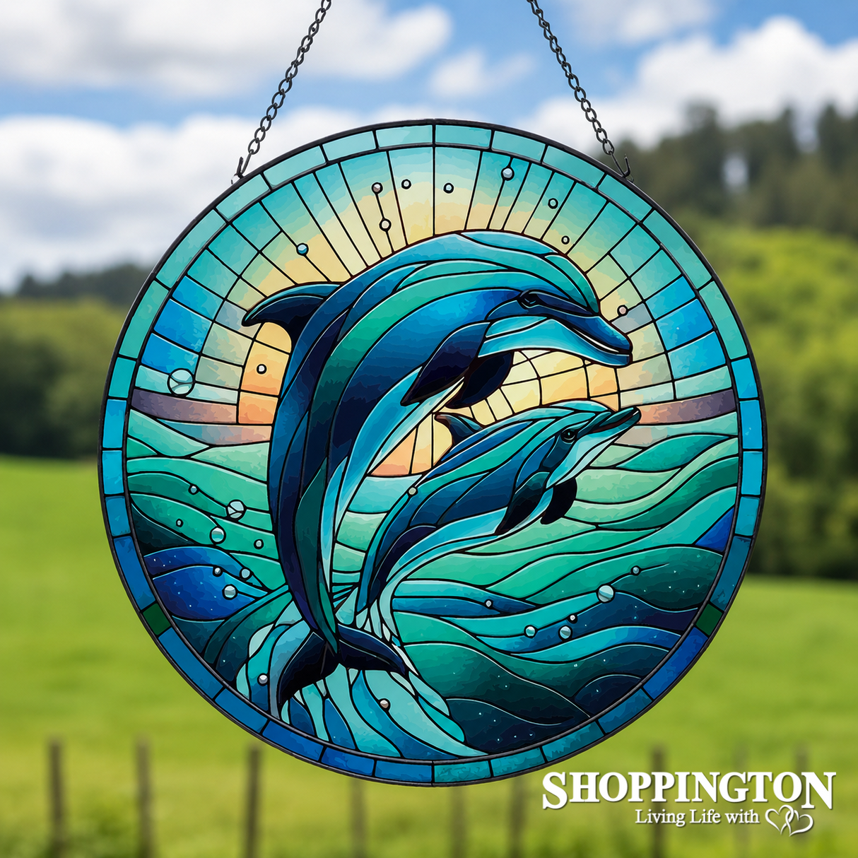 Stained Glass Hanger - Blue Dolphins
