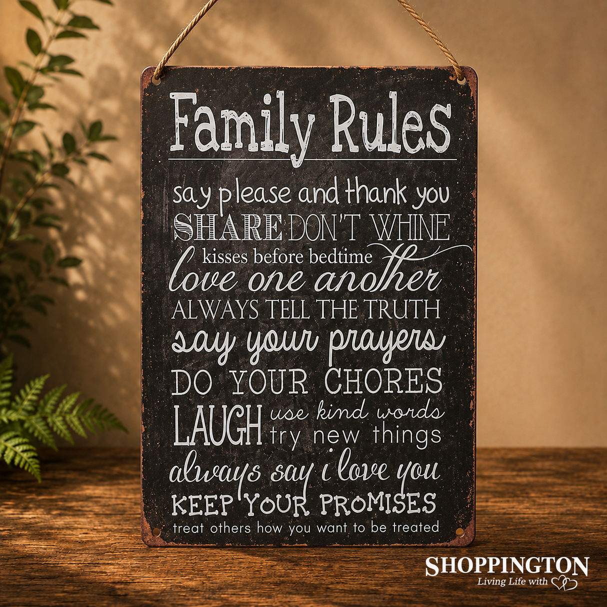 Tin Novelty Sign - Family Rules 20cm x 30cm