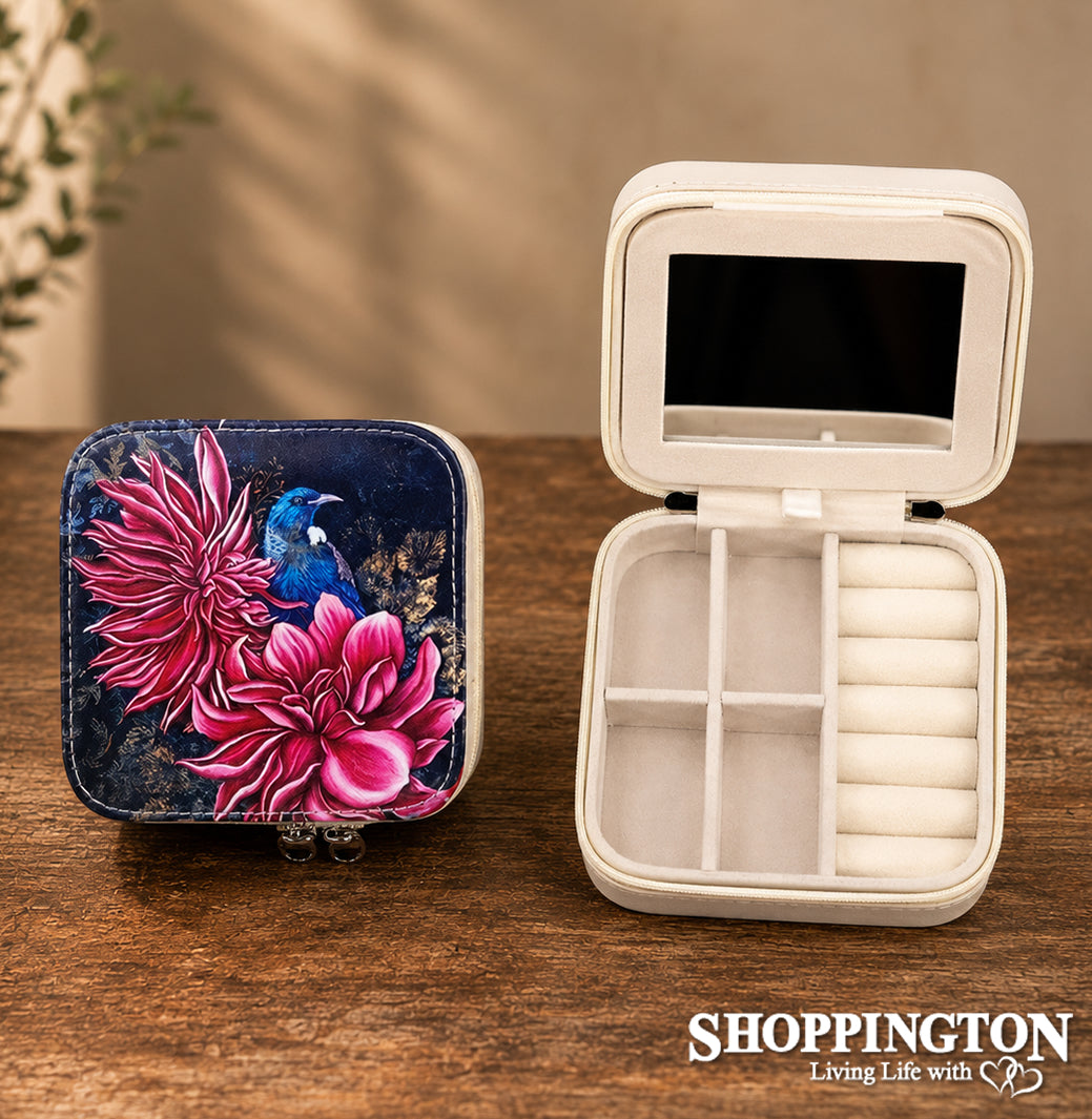 Leather NZ Print Jewellery Box - Tui In Dahlia's - Anita Madhav